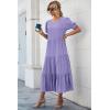 imagePRETTYGARDEN Summer Dresses for Women 2025 Casual Floral Boho Midi Sun Dress Puff Short Sleeve Flowy Beach Vacation SundressSolid Purple