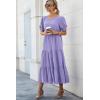 imagePRETTYGARDEN Summer Dresses for Women 2025 Casual Floral Boho Midi Sun Dress Puff Short Sleeve Flowy Beach Vacation SundressSolid Purple
