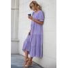 imagePRETTYGARDEN Summer Dresses for Women 2025 Casual Floral Boho Midi Sun Dress Puff Short Sleeve Flowy Beach Vacation SundressSolid Purple