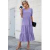 imagePRETTYGARDEN Summer Dresses for Women 2025 Casual Floral Boho Midi Sun Dress Puff Short Sleeve Flowy Beach Vacation SundressSolid Purple