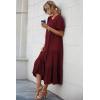 imagePRETTYGARDEN Summer Dresses for Women 2025 Casual Floral Boho Midi Sun Dress Puff Short Sleeve Flowy Beach Vacation SundressSolid Wine Red