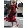 imagePRETTYGARDEN Summer Dresses for Women 2025 Casual Floral Boho Midi Sun Dress Puff Short Sleeve Flowy Beach Vacation SundressSolid Wine Red