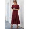 imagePRETTYGARDEN Summer Dresses for Women 2025 Casual Floral Boho Midi Sun Dress Puff Short Sleeve Flowy Beach Vacation SundressSolid Wine Red