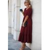 imagePRETTYGARDEN Summer Dresses for Women 2025 Casual Floral Boho Midi Sun Dress Puff Short Sleeve Flowy Beach Vacation SundressSolid Wine Red