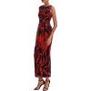 imagePRETTYGARDEN Wedding Guest Dresses for Women 2025 Summer Spring Floral Bodycon Sleeveless Mesh Maxi Long DressBlack Red Flower
