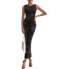 imagePRETTYGARDEN Wedding Guest Dresses for Women 2025 Summer Spring Floral Bodycon Sleeveless Mesh Maxi Long DressFloral Black