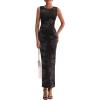 imagePRETTYGARDEN Wedding Guest Dresses for Women 2025 Summer Spring Floral Bodycon Sleeveless Mesh Maxi Long DressFloral Black