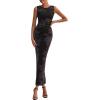 imagePRETTYGARDEN Wedding Guest Dresses for Women 2025 Summer Spring Floral Bodycon Sleeveless Mesh Maxi Long DressFloral Black