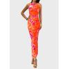 imagePRETTYGARDEN Wedding Guest Dresses for Women 2025 Summer Spring Floral Bodycon Sleeveless Mesh Maxi Long DressFloral Orange