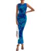 imagePRETTYGARDEN Wedding Guest Dresses for Women 2025 Summer Spring Floral Bodycon Sleeveless Mesh Maxi Long DressGreen Blue Flower