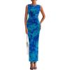 imagePRETTYGARDEN Wedding Guest Dresses for Women 2025 Summer Spring Floral Bodycon Sleeveless Mesh Maxi Long DressGreen Blue Flower
