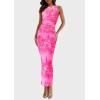 imagePRETTYGARDEN Wedding Guest Dresses for Women 2025 Summer Spring Floral Bodycon Sleeveless Mesh Maxi Long DressLeaves Pink