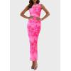 imagePRETTYGARDEN Wedding Guest Dresses for Women 2025 Summer Spring Floral Bodycon Sleeveless Mesh Maxi Long DressLeaves Pink