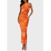 imagePRETTYGARDEN Wedding Guest Dresses for Women 2025 Summer Spring Floral Bodycon Sleeveless Mesh Maxi Long DressPrint Orange