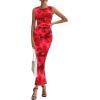 imagePRETTYGARDEN Wedding Guest Dresses for Women 2025 Summer Spring Floral Bodycon Sleeveless Mesh Maxi Long DressRed Floral
