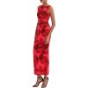 imagePRETTYGARDEN Wedding Guest Dresses for Women 2025 Summer Spring Floral Bodycon Sleeveless Mesh Maxi Long DressRed Floral