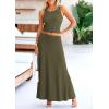 imagePRETTYGARDEN Womens 2 Piece Maxi Skirt Sets Casual Summer Knit Cropped Tank Top High Waisted Long Skirts OutfitArmy Green