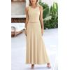 imagePRETTYGARDEN Womens 2 Piece Maxi Skirt Sets Casual Summer Knit Cropped Tank Top High Waisted Long Skirts OutfitBeige