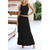 imagePRETTYGARDEN Womens 2 Piece Maxi Skirt Sets Casual Summer Knit Cropped Tank Top High Waisted Long Skirts OutfitBlack