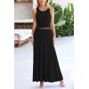 imagePRETTYGARDEN Womens 2 Piece Maxi Skirt Sets Casual Summer Knit Cropped Tank Top High Waisted Long Skirts OutfitBlack
