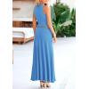 imagePRETTYGARDEN Womens 2 Piece Maxi Skirt Sets Casual Summer Knit Cropped Tank Top High Waisted Long Skirts OutfitBlue