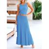 imagePRETTYGARDEN Womens 2 Piece Maxi Skirt Sets Casual Summer Knit Cropped Tank Top High Waisted Long Skirts OutfitBlue
