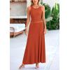 imagePRETTYGARDEN Womens 2 Piece Maxi Skirt Sets Casual Summer Knit Cropped Tank Top High Waisted Long Skirts OutfitBrick Red