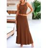 imagePRETTYGARDEN Womens 2 Piece Maxi Skirt Sets Casual Summer Knit Cropped Tank Top High Waisted Long Skirts OutfitBrown