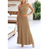 imagePRETTYGARDEN Womens 2 Piece Maxi Skirt Sets Casual Summer Knit Cropped Tank Top High Waisted Long Skirts OutfitCamel
