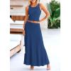 imagePRETTYGARDEN Womens 2 Piece Maxi Skirt Sets Casual Summer Knit Cropped Tank Top High Waisted Long Skirts OutfitDark Blue