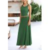 imagePRETTYGARDEN Womens 2 Piece Maxi Skirt Sets Casual Summer Knit Cropped Tank Top High Waisted Long Skirts OutfitGreen