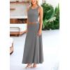 imagePRETTYGARDEN Womens 2 Piece Maxi Skirt Sets Casual Summer Knit Cropped Tank Top High Waisted Long Skirts OutfitGrey