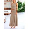 imagePRETTYGARDEN Womens 2 Piece Maxi Skirt Sets Casual Summer Knit Cropped Tank Top High Waisted Long Skirts OutfitKhaki