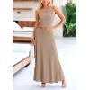 imagePRETTYGARDEN Womens 2 Piece Maxi Skirt Sets Casual Summer Knit Cropped Tank Top High Waisted Long Skirts OutfitKhaki