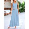 imagePRETTYGARDEN Womens 2 Piece Maxi Skirt Sets Casual Summer Knit Cropped Tank Top High Waisted Long Skirts OutfitLight Blue