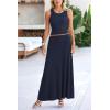 imagePRETTYGARDEN Womens 2 Piece Maxi Skirt Sets Casual Summer Knit Cropped Tank Top High Waisted Long Skirts OutfitNavy