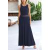 imagePRETTYGARDEN Womens 2 Piece Maxi Skirt Sets Casual Summer Knit Cropped Tank Top High Waisted Long Skirts OutfitNavy