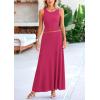 imagePRETTYGARDEN Womens 2 Piece Maxi Skirt Sets Casual Summer Knit Cropped Tank Top High Waisted Long Skirts OutfitRose Red