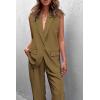 imagePRETTYGARDEN Womens 2 Piece Outfits Sleeveless Suit Vest and Wide Leg Pants Business Casual Blazer SetsArmy Green
