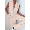 imagePRETTYGARDEN Womens 2 Piece Outfits Sleeveless Suit Vest and Wide Leg Pants Business Casual Blazer SetsBeige