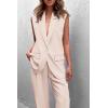 imagePRETTYGARDEN Womens 2 Piece Outfits Sleeveless Suit Vest and Wide Leg Pants Business Casual Blazer SetsBeige