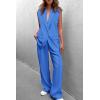 imagePRETTYGARDEN Womens 2 Piece Outfits Sleeveless Suit Vest and Wide Leg Pants Business Casual Blazer SetsBlue