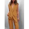 imagePRETTYGARDEN Womens 2 Piece Outfits Sleeveless Suit Vest and Wide Leg Pants Business Casual Blazer SetsBrown Yellow