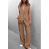 imagePRETTYGARDEN Womens 2 Piece Outfits Sleeveless Suit Vest and Wide Leg Pants Business Casual Blazer SetsKhaki