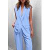 imagePRETTYGARDEN Womens 2 Piece Outfits Sleeveless Suit Vest and Wide Leg Pants Business Casual Blazer SetsLight Blue