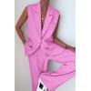 imagePRETTYGARDEN Womens 2 Piece Outfits Sleeveless Suit Vest and Wide Leg Pants Business Casual Blazer SetsPink