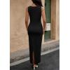imagePRETTYGARDEN Womens 2025 Summer Bodycon Maxi Dresses Sleeveless Buttons Knit Spring Elegant Wedding Guest Cocktail DressBlack