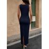 imagePRETTYGARDEN Womens 2025 Summer Bodycon Maxi Dresses Sleeveless Buttons Knit Spring Elegant Wedding Guest Cocktail DressNavy