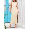 imagePRETTYGARDEN Womens 2025 Summer Casual Maxi Dresses Ribbed Knit Sleeveless Bodycon Elegant Going Out Beach Vacation ClothesApricot