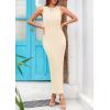 imagePRETTYGARDEN Womens 2025 Summer Casual Maxi Dresses Ribbed Knit Sleeveless Bodycon Elegant Going Out Beach Vacation ClothesApricot